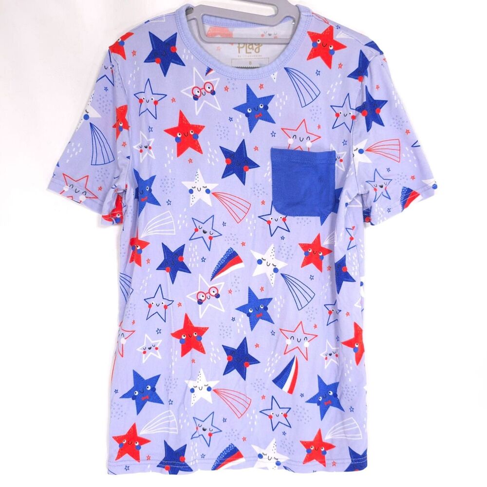 PLAY BY THE LITTLE SLEEPIES Star Print Pocket Tee Boys 8 Blue Red Short Sleeve